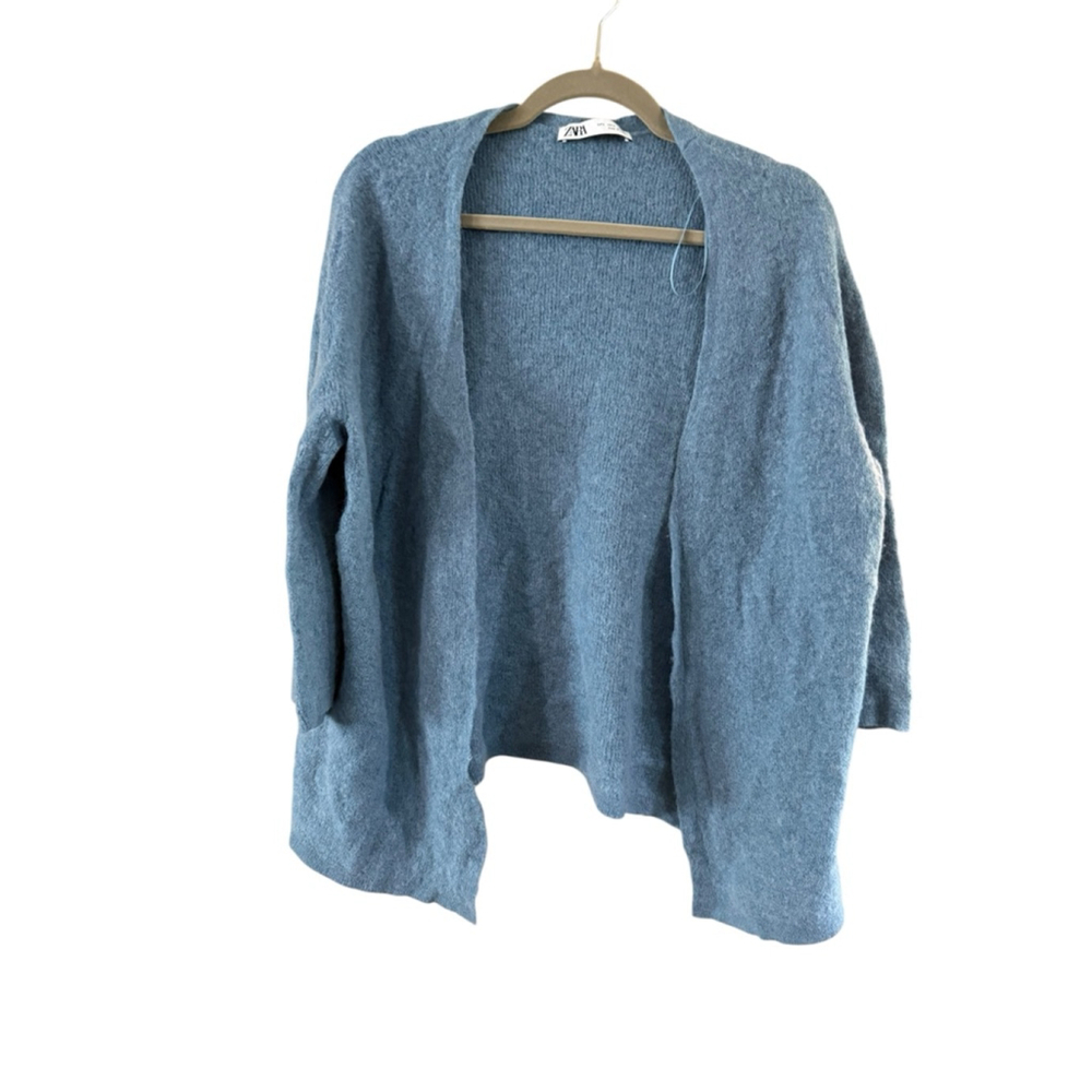Women's Zara Blue Alpaca Blend Open Front Cardigan L - Picture 7 of 8